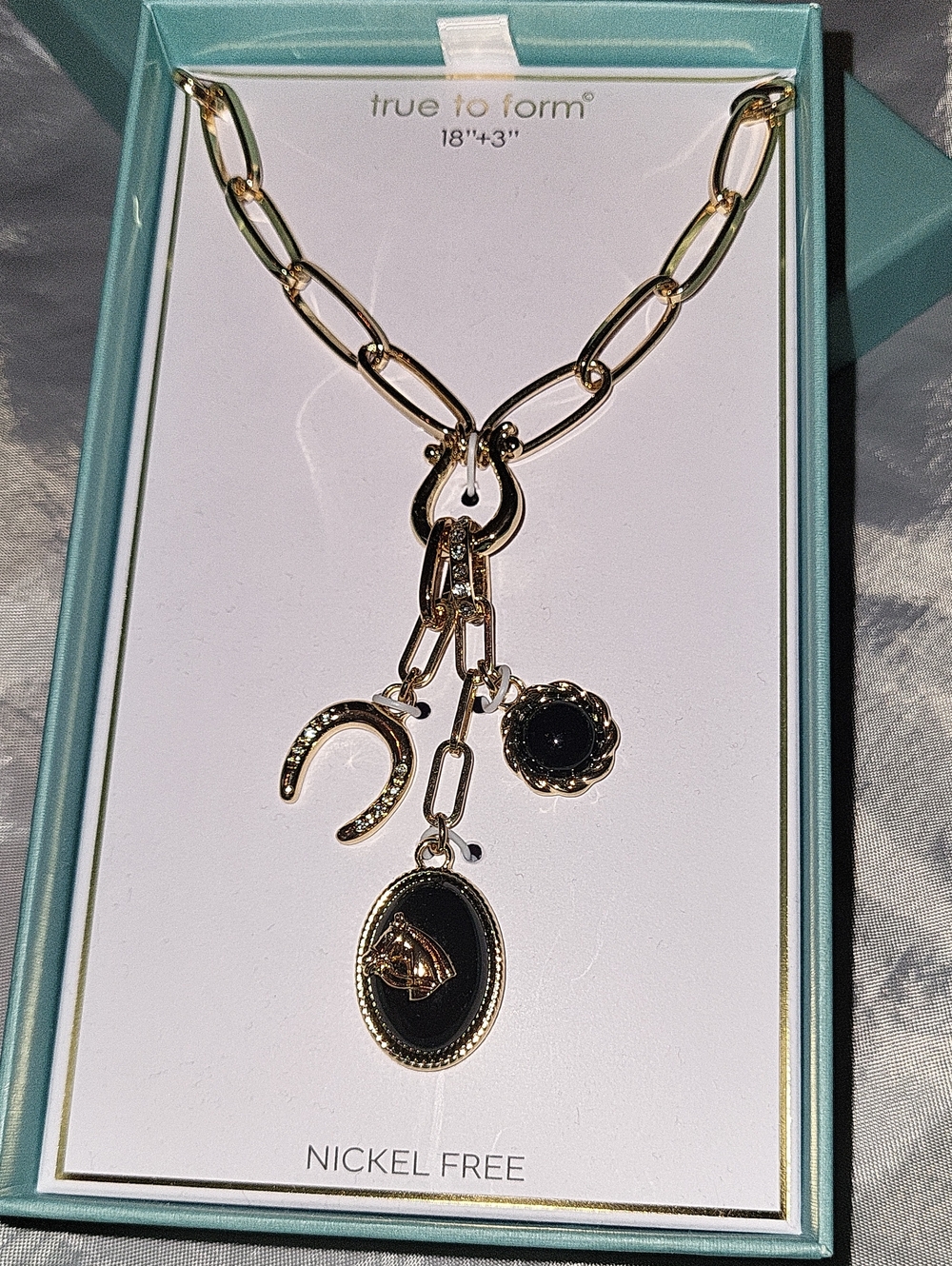 True to Form Horse Themed Black Pendant Charm Necklace Horseshoe Ti M